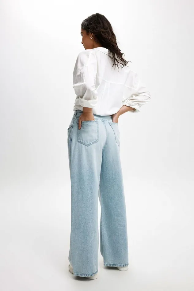 Women Pants Cotton On Adjustable Wide Jean Crystal Blue Women Pants Cotton On Adjustable Wide Jean Crystal Blue