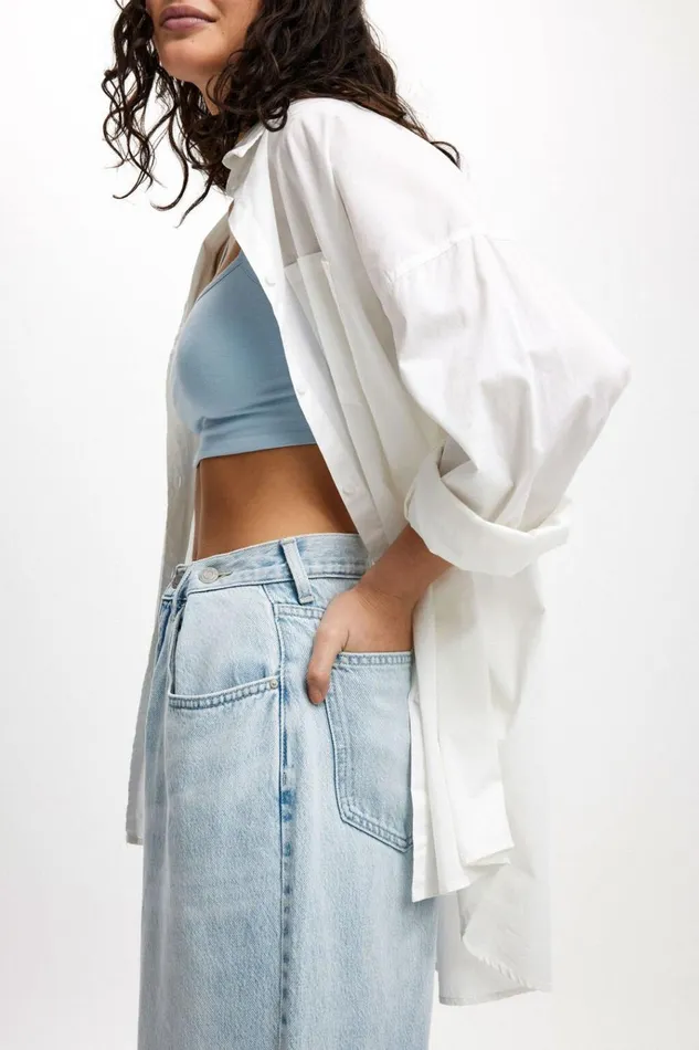 Women Pants Cotton On Adjustable Wide Jean Crystal Blue Women Pants Cotton On Adjustable Wide Jean Crystal Blue