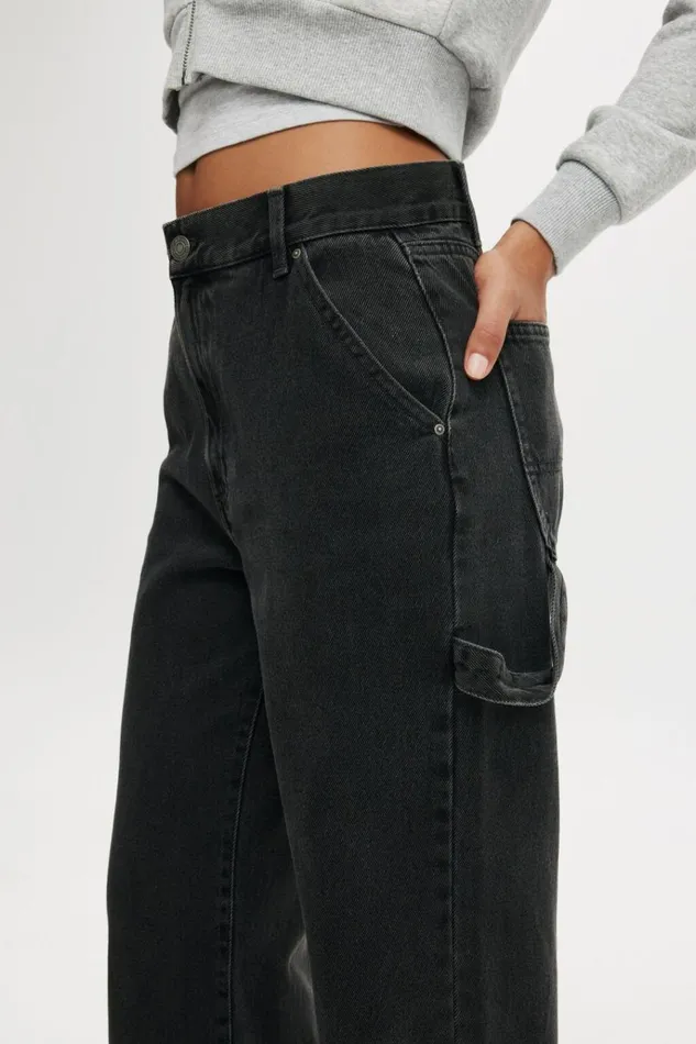 Women Pants Cotton On Loose Straight Jean Graphite Black Carpenter Women Pants Cotton On Loose Straight Jean Graphite Black Carpenter