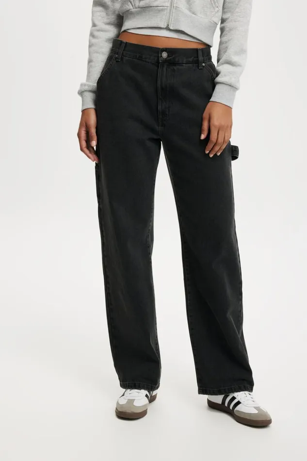 Women Pants Cotton On Loose Straight Jean Graphite Black Carpenter Women Pants Cotton On Loose Straight Jean Graphite Black Carpenter