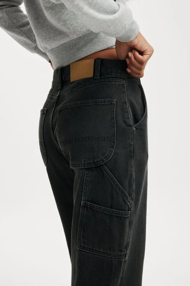 Women Pants Cotton On Loose Straight Jean Graphite Black Carpenter Women Pants Cotton On Loose Straight Jean Graphite Black Carpenter