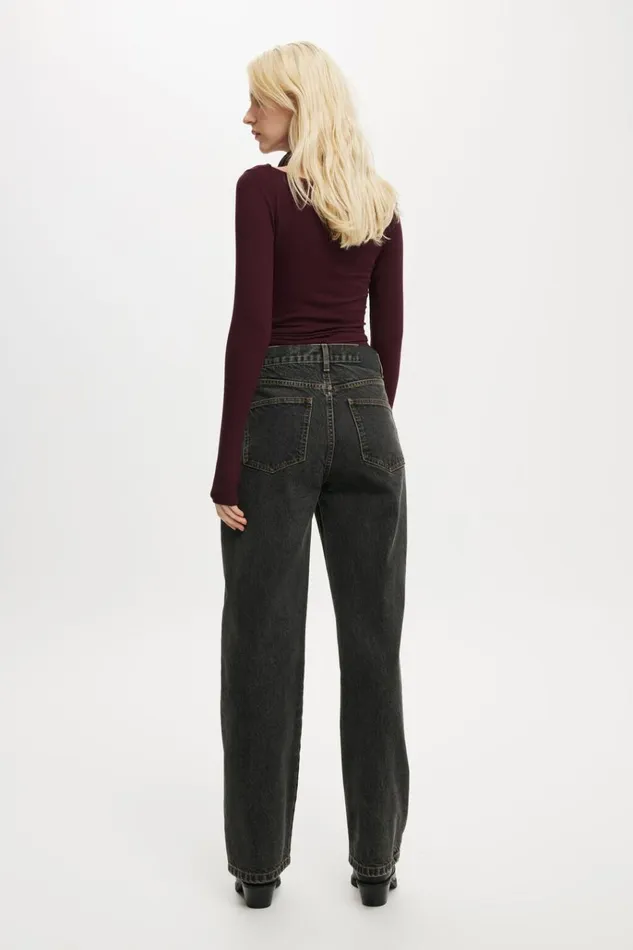 Women Pants Cotton On Loose Straight Jean Smokey Black Women Pants Cotton On Loose Straight Jean Smokey Black