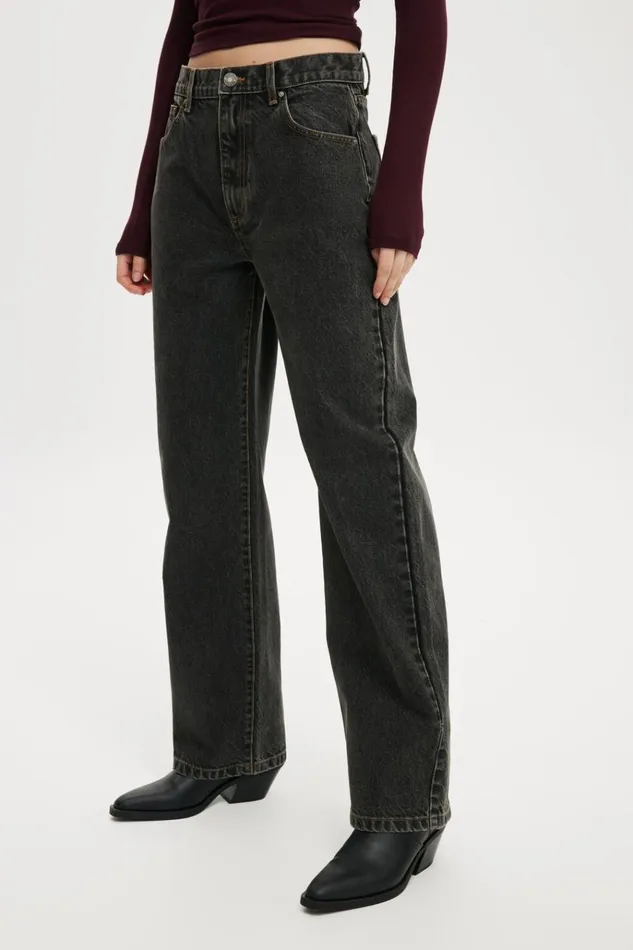 Women Pants Cotton On Loose Straight Jean Smokey Black Women Pants Cotton On Loose Straight Jean Smokey Black
