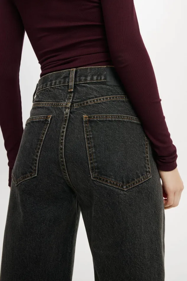 Women Pants Cotton On Loose Straight Jean Smokey Black Women Pants Cotton On Loose Straight Jean Smokey Black