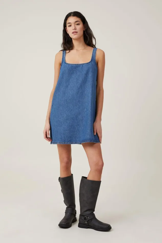 Women Skirts Cotton On Charlie Denim Mini Dress Sea Blue