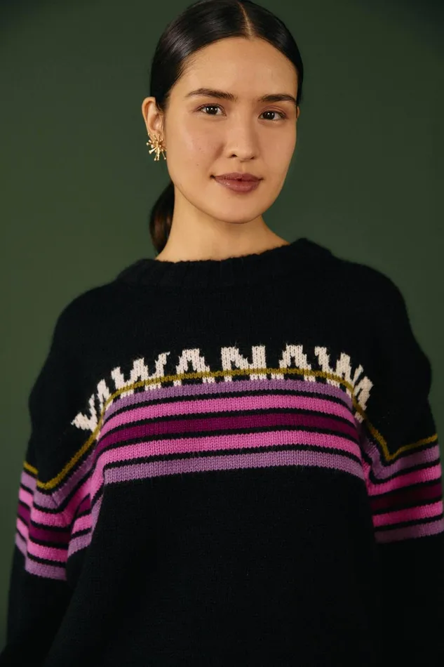 Women Sweaters and Sweatshirts Farm Rio Black Graphic Yawanawa Sweater