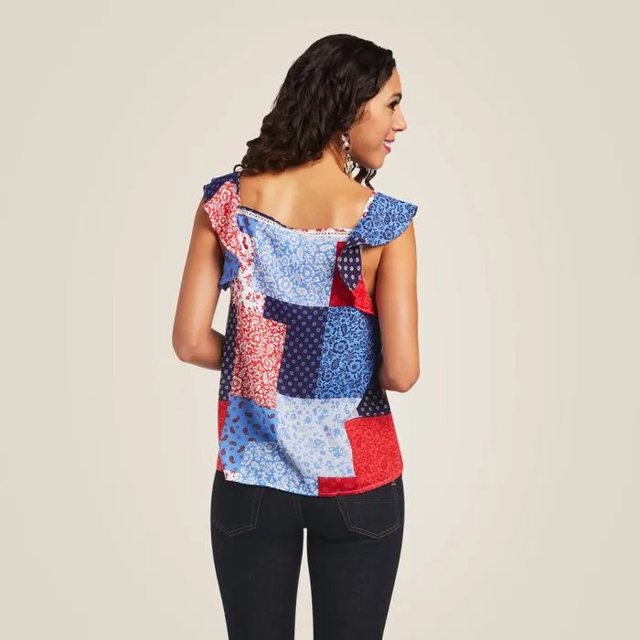 Women TShirts and Tops Ariat Blue Note Tank Patchwork Print Women TShirts and Tops Ariat Blue Note Tank Patchwork Print