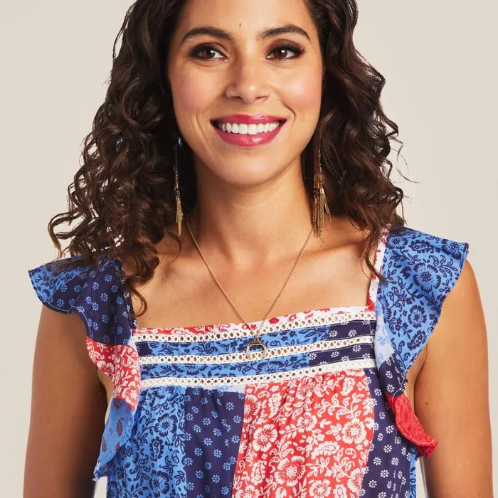 Women TShirts and Tops Ariat Blue Note Tank Patchwork Print Women TShirts and Tops Ariat Blue Note Tank Patchwork Print
