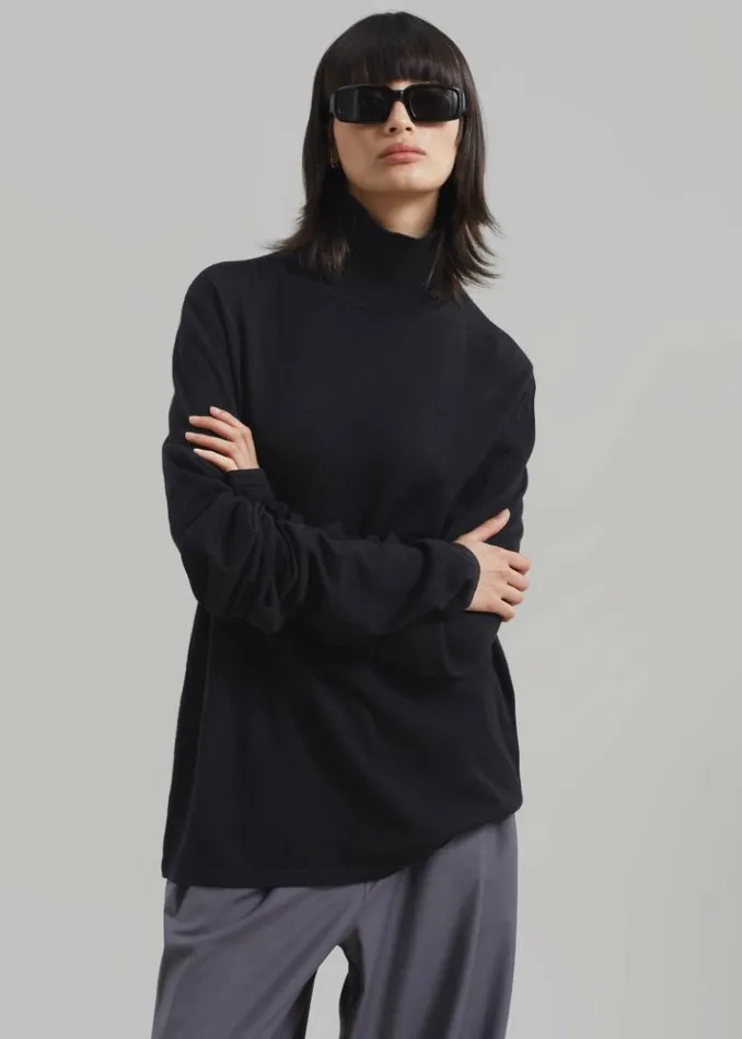 Women The Frankie Shop Logan Wool Extra Long Sleeve Turtleneck 8211 Black Black