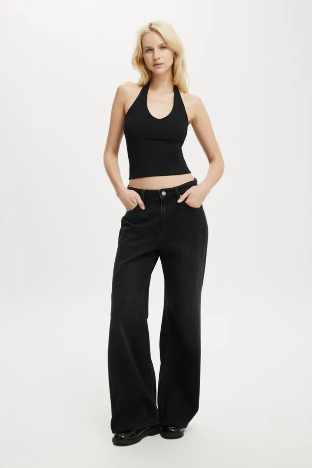 Women Tops Cotton On All Day V Neck Halter Black Women Tops Cotton On All Day V Neck Halter Black