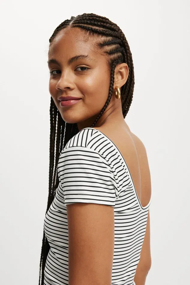 Women Tops Cotton On Emily Double Scoop Short Sleeve Crisp Stripe Natural Whiteblack Women Tops Cotton On Emily Double Scoop Short Sleeve Crisp Stripe Natural Whiteblack