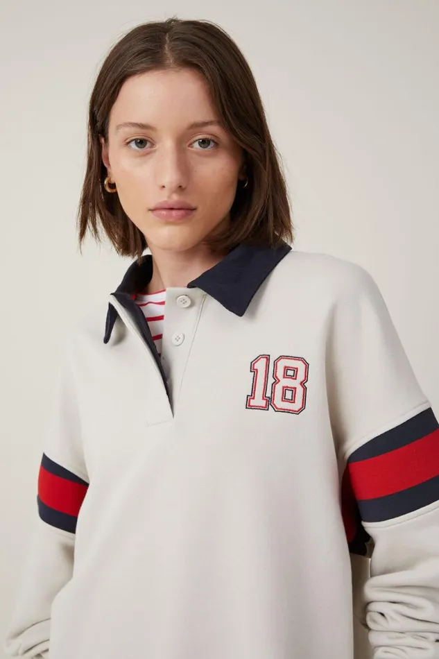 Women Tops Cotton On Graphic Oversized Long Sleeve Polo Monaco Light Stone Crimson Women Tops Cotton On Graphic Oversized Long Sleeve Polo Monaco Light Stone Crimson