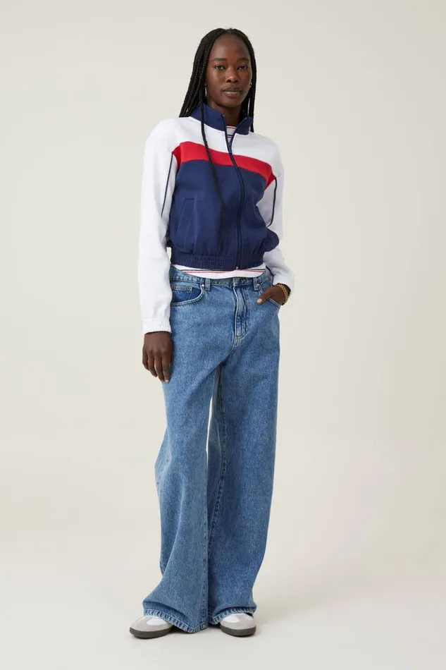 Women Tops Cotton On Retro Sporty Cropped Zip Through Deep Indigo Crimson White Women Tops Cotton On Retro Sporty Cropped Zip Through Deep Indigo Crimson White