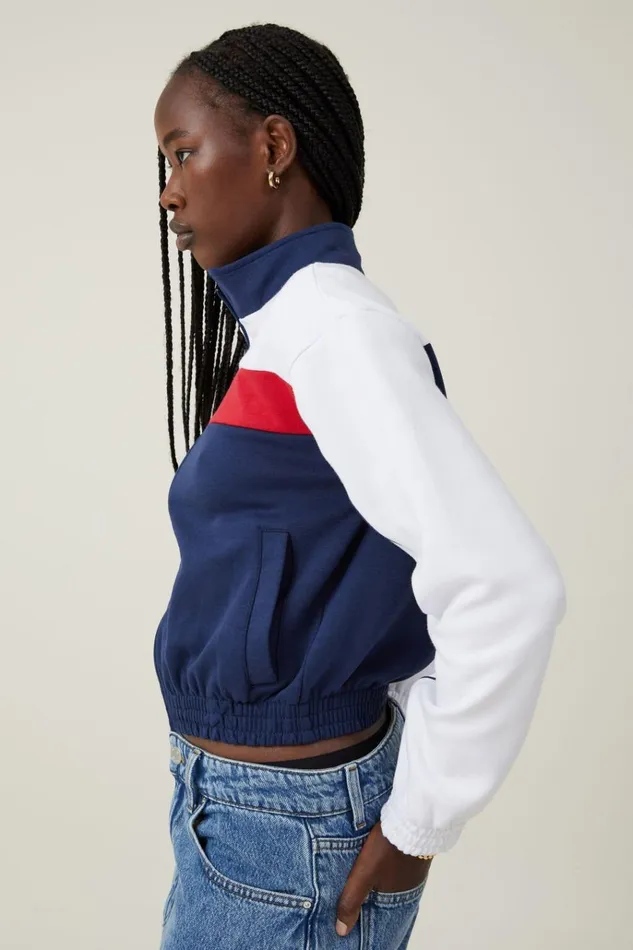 Women Tops Cotton On Retro Sporty Cropped Zip Through Deep Indigo Crimson White Women Tops Cotton On Retro Sporty Cropped Zip Through Deep Indigo Crimson White
