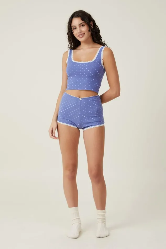 Women Tops Cotton On Rib Lace Tank Blueberry Dream Spot Women Tops Cotton On Rib Lace Tank Blueberry Dream Spot