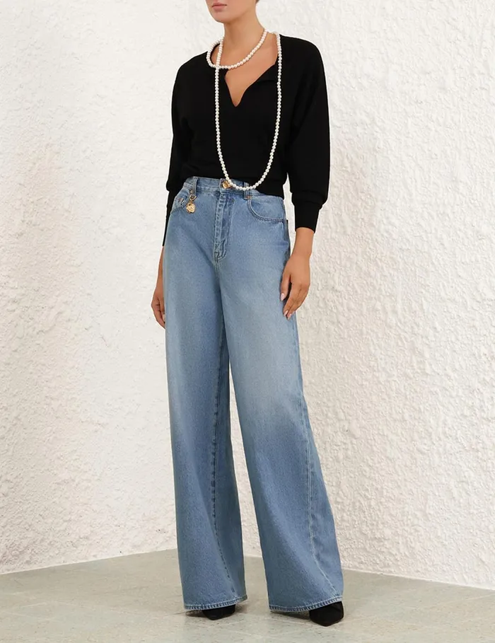 Women Tops Zimmermann Crush Necklace Sweater Black