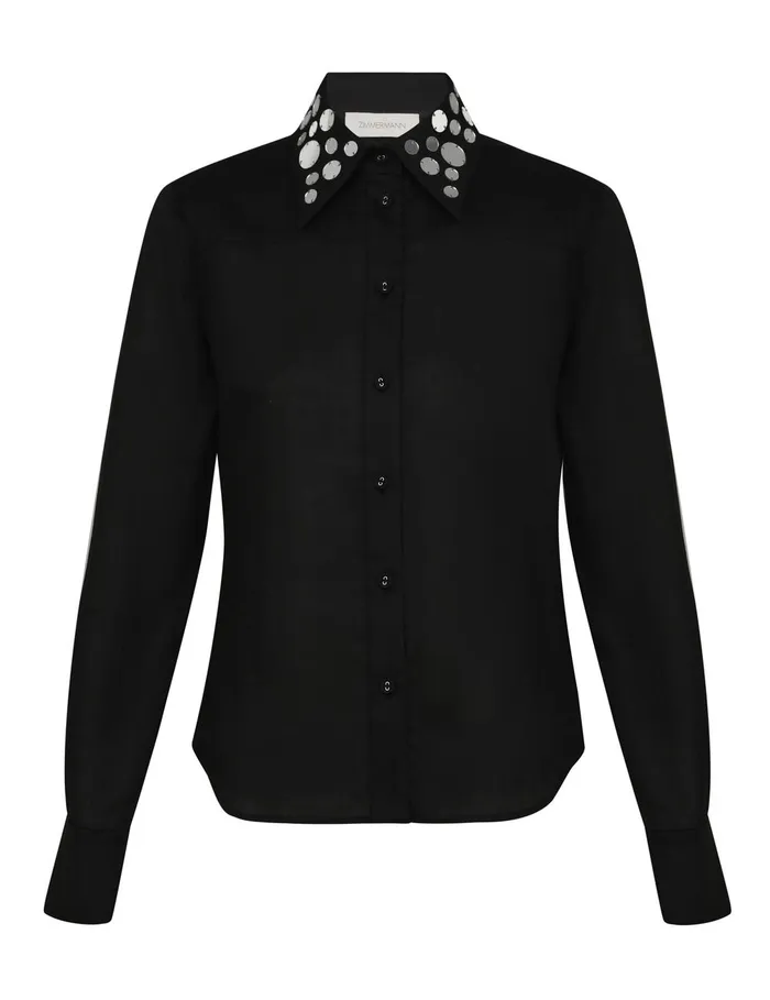 Women Tops Zimmermann Eden Mirror Shirt Blacksilver