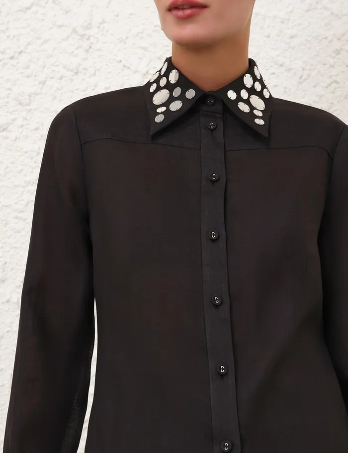 Women Tops Zimmermann Eden Mirror Shirt Blacksilver