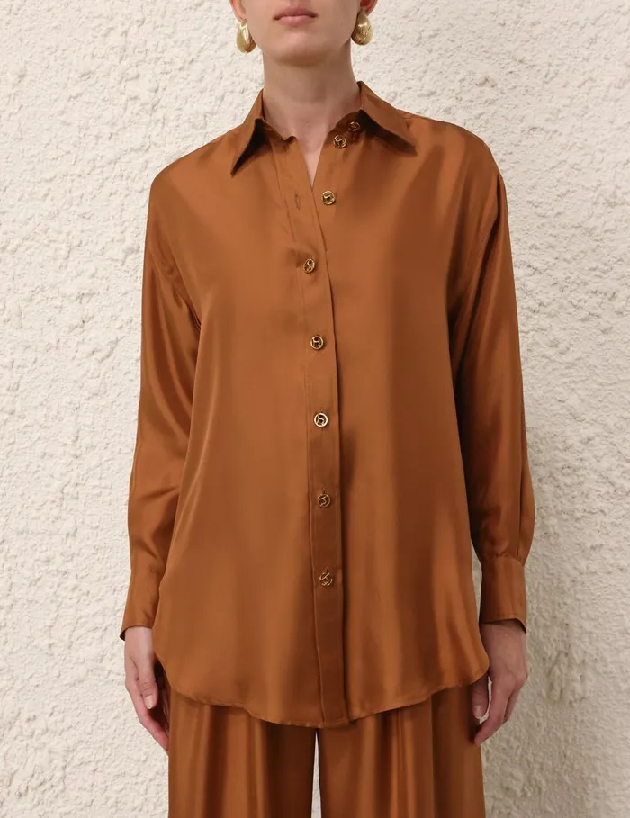Women Tops Zimmermann Illustration Relaxed Shirt Cognac