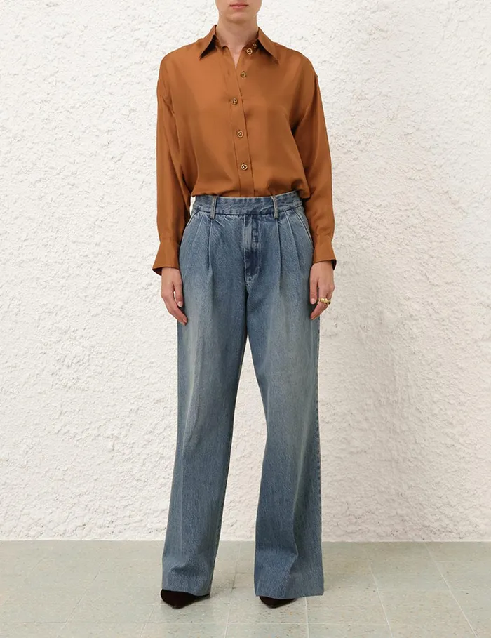 Women Tops Zimmermann Illustration Relaxed Shirt Cognac