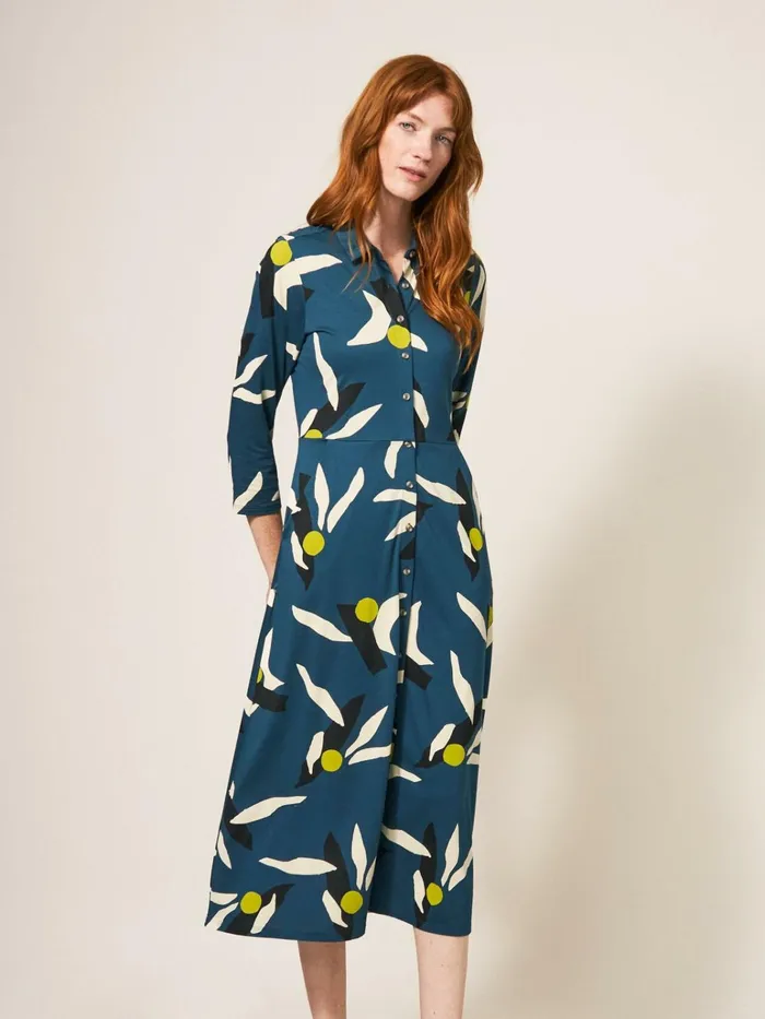 Women White Stuff Petite Clothing Rua Printed Midi Dress Teal Multi Women White Stuff Petite Clothing Rua Printed Midi Dress Teal Multi