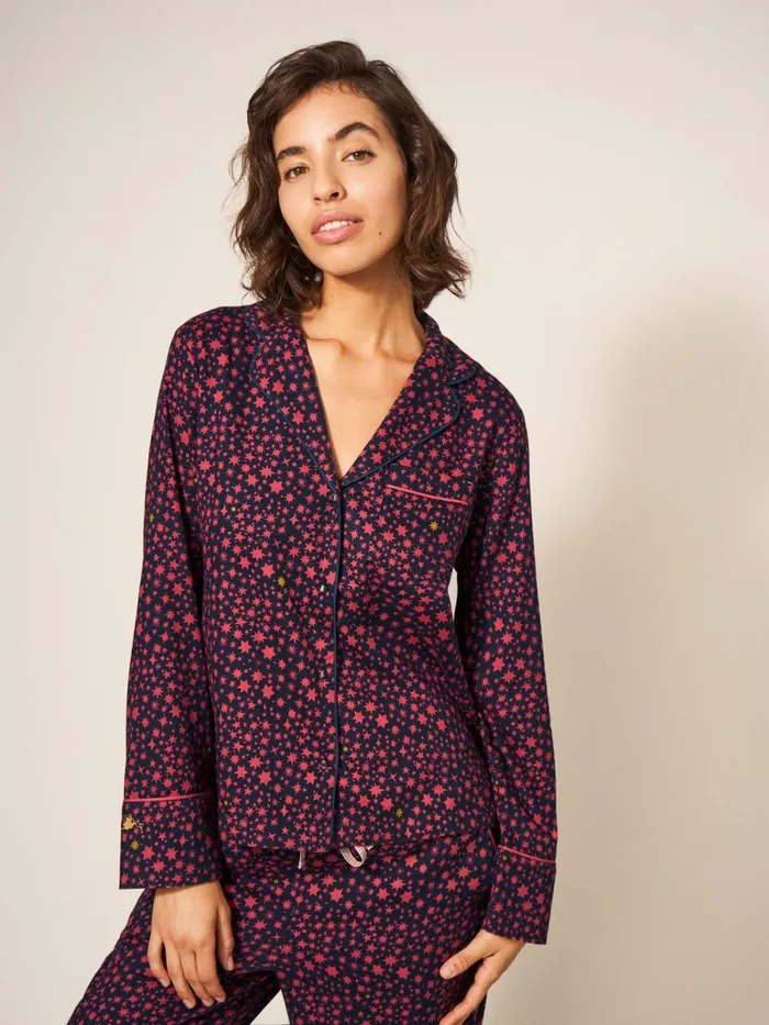 Women White Stuff Pyjamas And Nightwear Nina Organic PJ Shirt Navy Multi