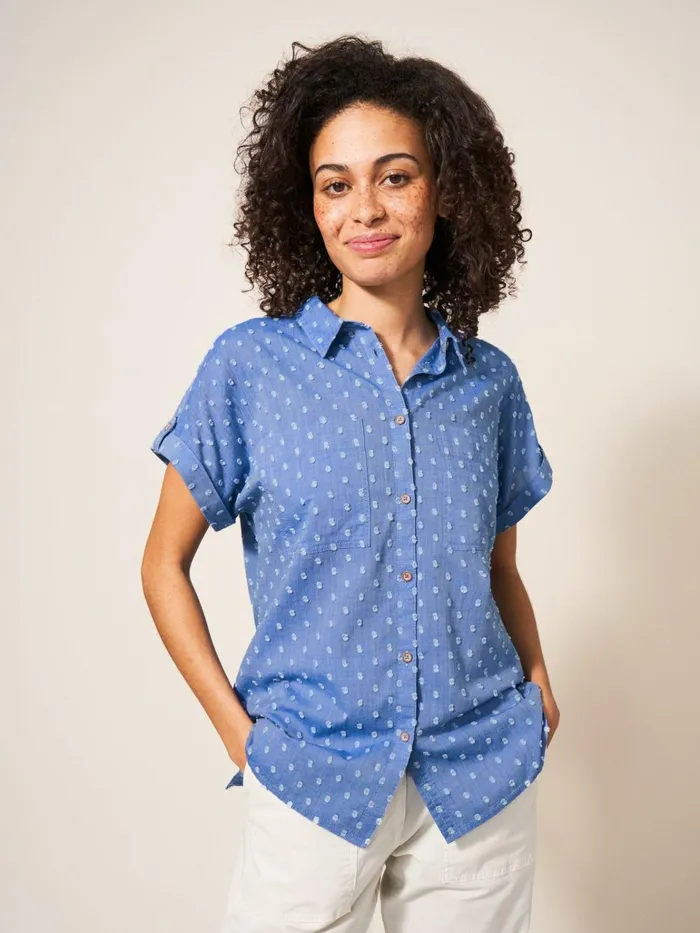 Women White Stuff Tops And Tshirts Ella Organic Cotton Shirt Blue Multi