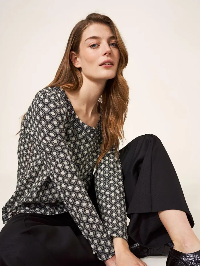 Women White Stuff Tops And Tshirts LONG SLEEVE WEAVER TEE Black Multi