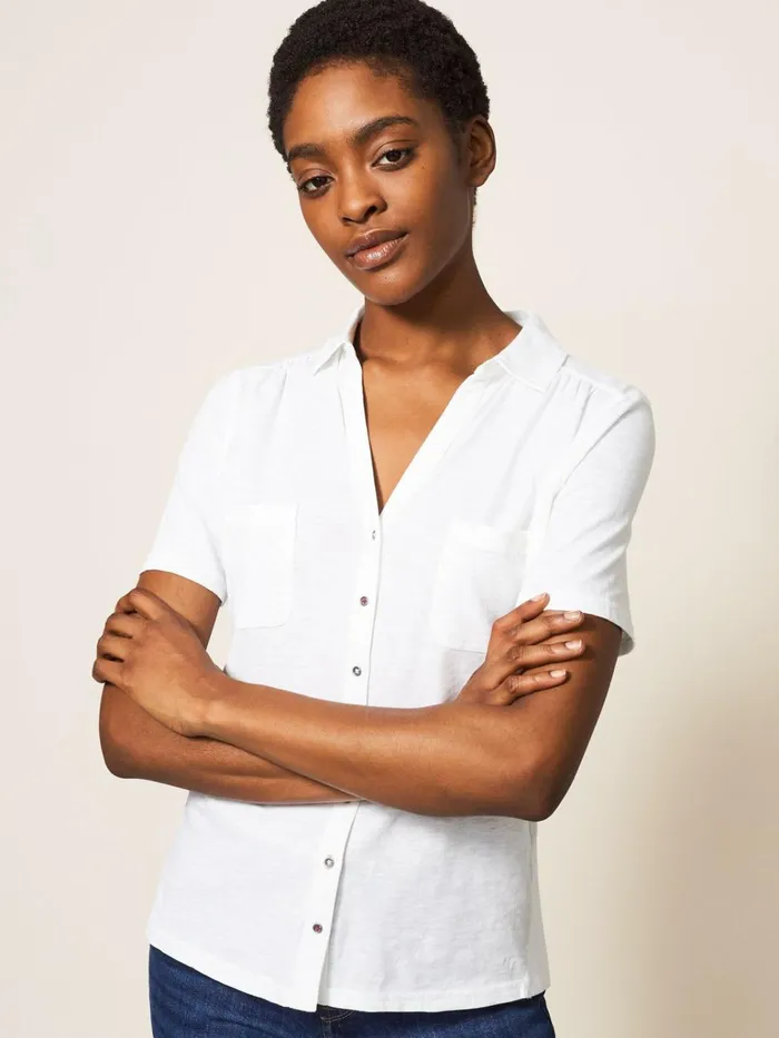 Women White Stuff Tops And Tshirts Penny Pocket Jersey Shirt Brilliant White