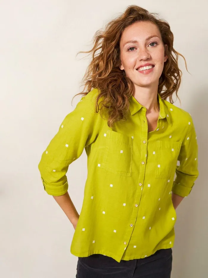 Women White Stuff Tops And Tshirts Sophie Organic Cotton Shirt Chartreuse Multi