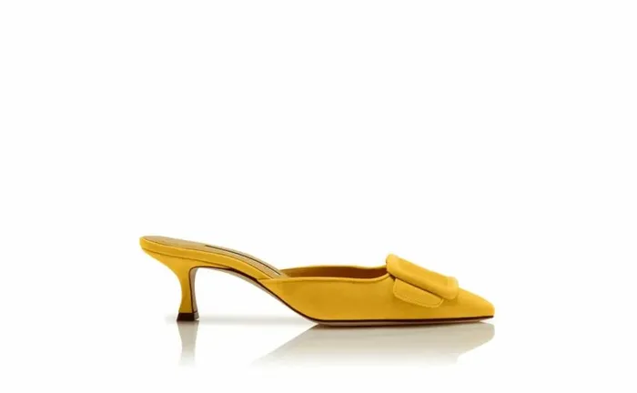 Women Yellow Suede Buckle Mules Manolo Blahnik Mules