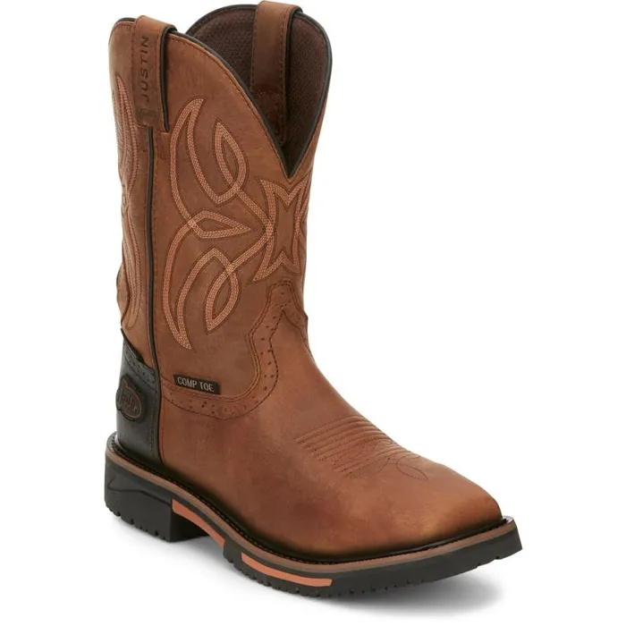 Work Men Justin Boots Dallen 11034 Nano Composite Toe Waterproof Work Boot Brown