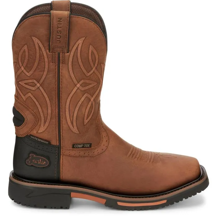 Work Men Justin Boots Dallen 11034 Nano Composite Toe Waterproof Work Boot Brown