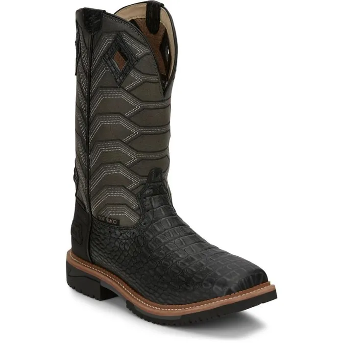 Work Men Justin Boots Derrickman 12034 Composite Toe Waterproof Work Boot Charcoal Croc Print 040black041