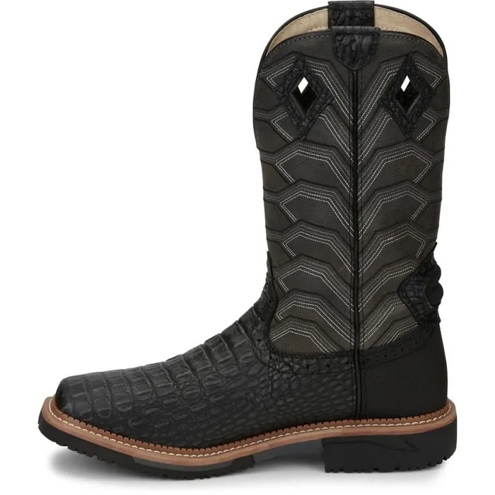 Work Men Justin Boots Derrickman 12034 Composite Toe Waterproof Work Boot Charcoal Croc Print 040black041
