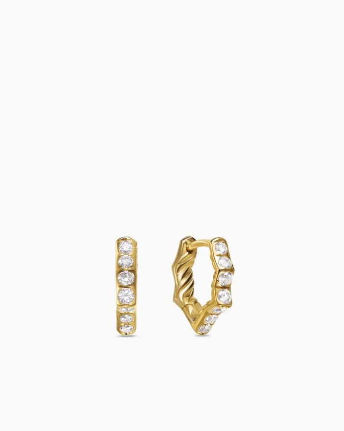 Zig Zag Stax Huggie Hoop Earrings In 18K Yellow Gold With Diamonds 13mm Women David Yurman Hoop Zig Zag Stax Huggie Hoop Earrings In 18K Yellow Gold With Diamonds 13mm Women David Yurman Hoop