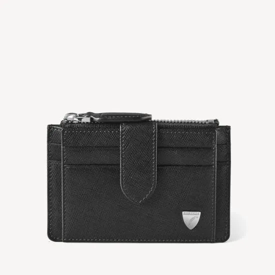 Zipped RFID Card Holder Black Saffiano Men Aspinal Of London RFID Wallets